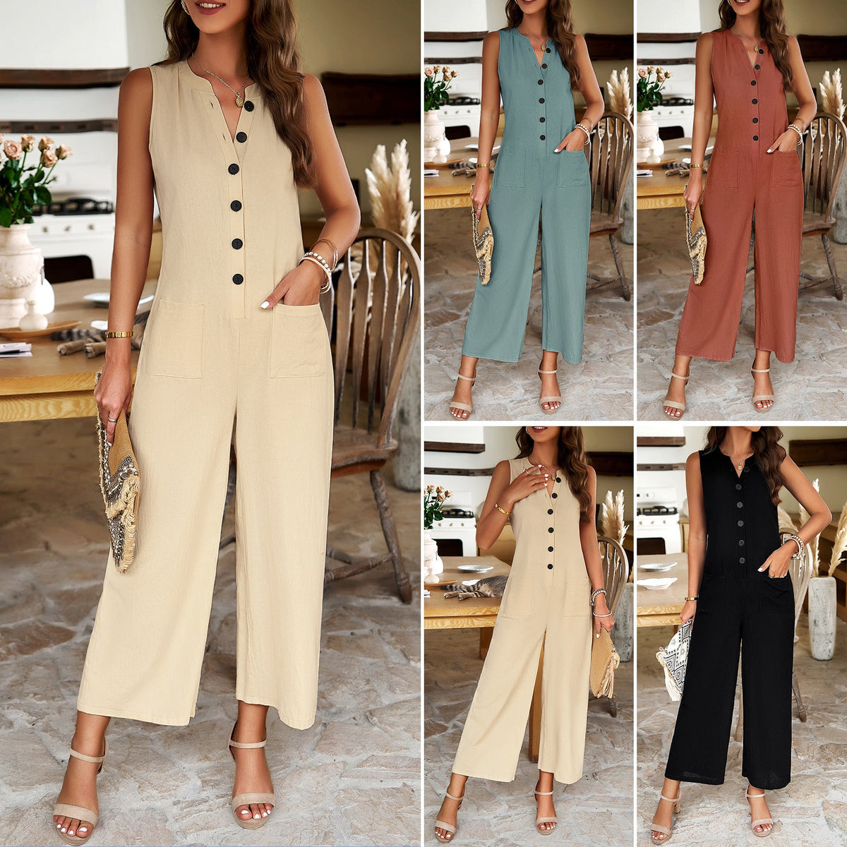 Summer Elegant Solid Color Jumpsuit