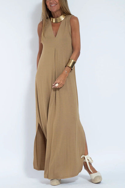 Solid Color Pullover V Neck Dress Cardigan Coat Set Women Khaki