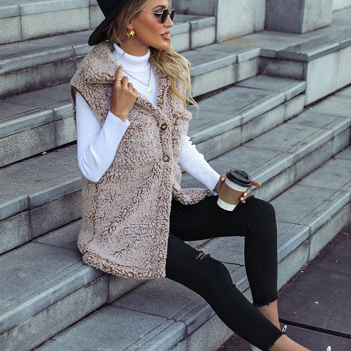 Velvet Faded Sleeveless Cardigan Vest