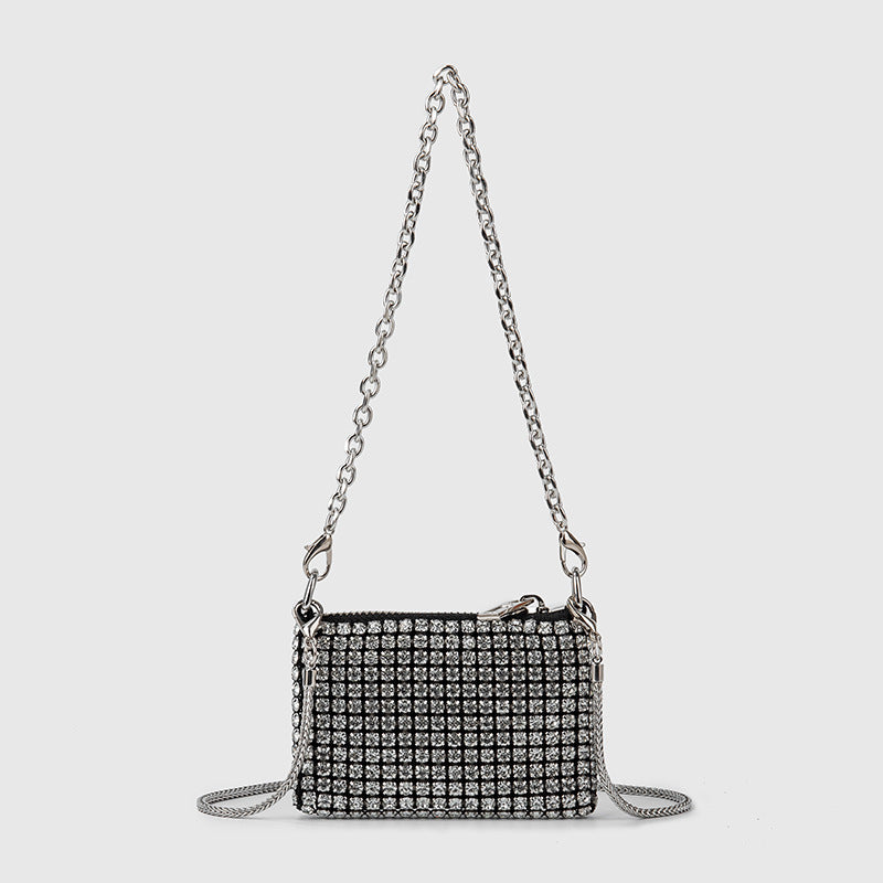Pearl Studded Women Bag Mini Shoulder Bag One Size Silver Lipstick Pack
