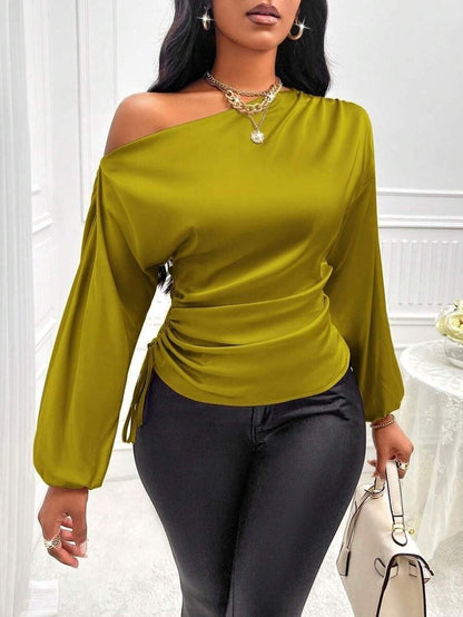 One Shoulder Long Sleeves Top Yellow