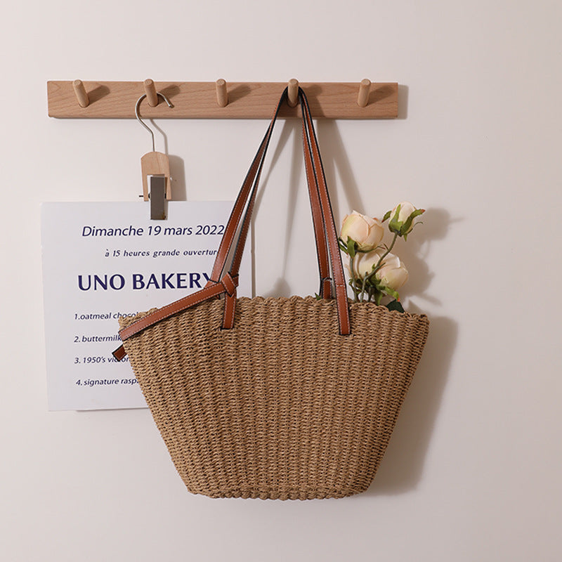 Natural Classic Rattan Rope Straw Bag Shoulder Bag One Size No Hanging Coffee