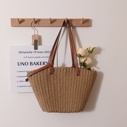 Natural Classic Rattan Rope Straw Bag Shoulder Bag One Size No Hanging Coffee