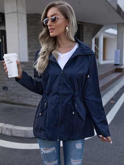 Mesh Breathable Rain Coat Hoodie Navy Blue