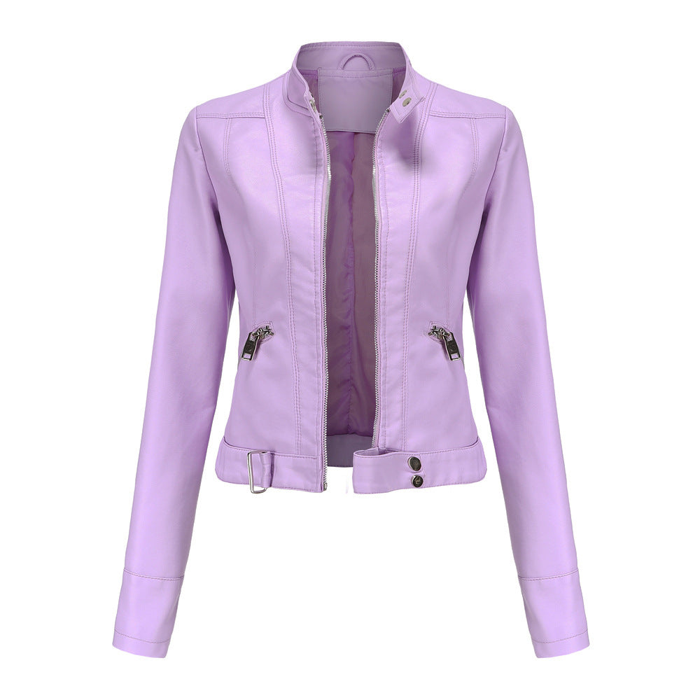 Motorcycle Jacket Faux Leather Light Cherry Pink