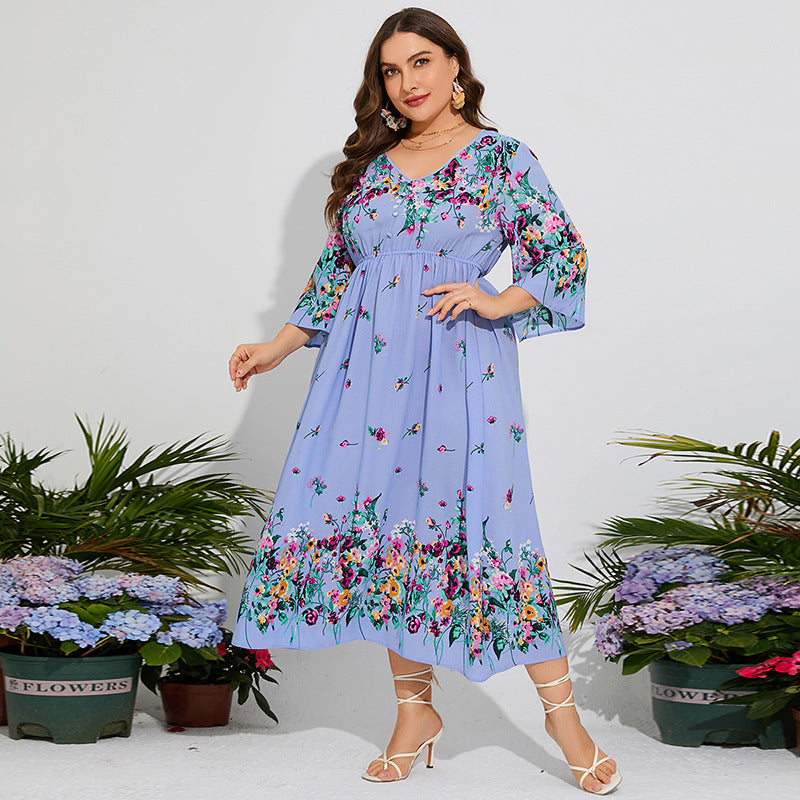 Floral Chiffon Flare Sleeve Day Dress