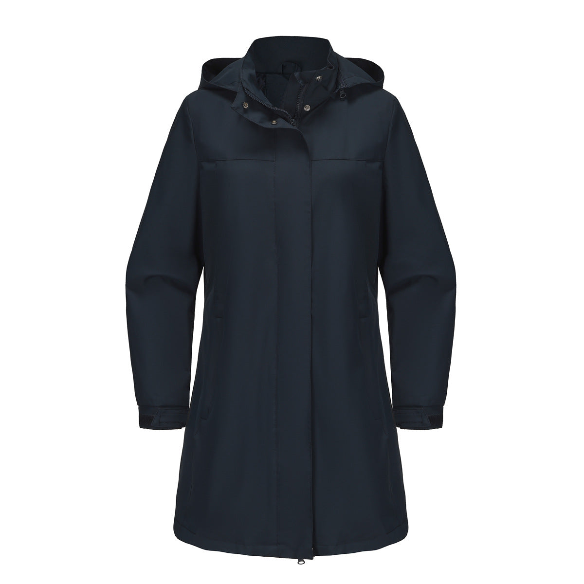 Solid Color Long Sleeve Windbreaker Coat Navy Blue