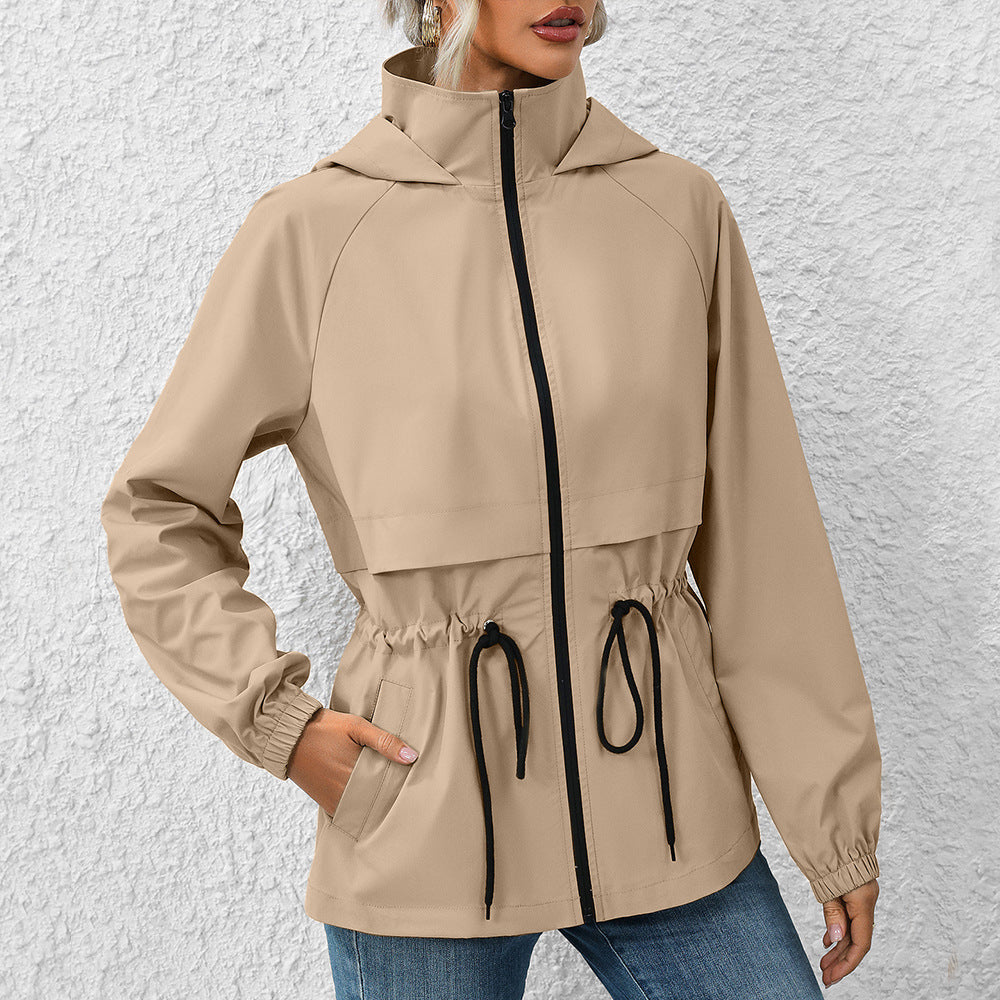 Waterproof Hooded Raincoat Jacket Brown