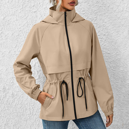 Waterproof Hooded Raincoat Jacket Brown