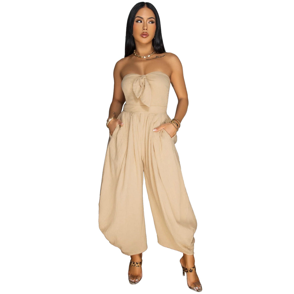 Solid Color Jumpsuit Apricot