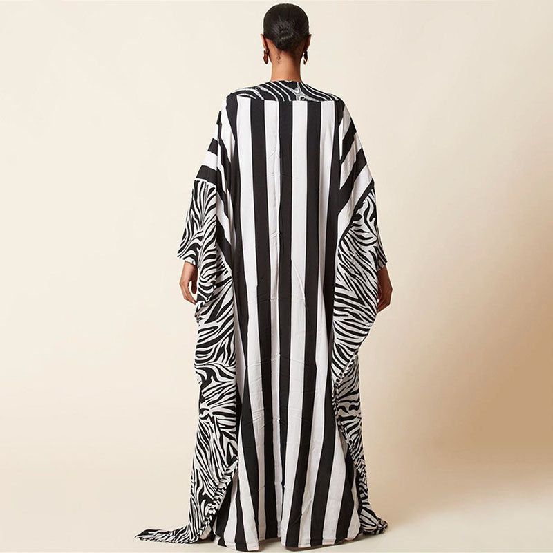 Zebra Print Beach Cover-up Oversized Size Length Gown Sun Protection Shirt Bikini Cover