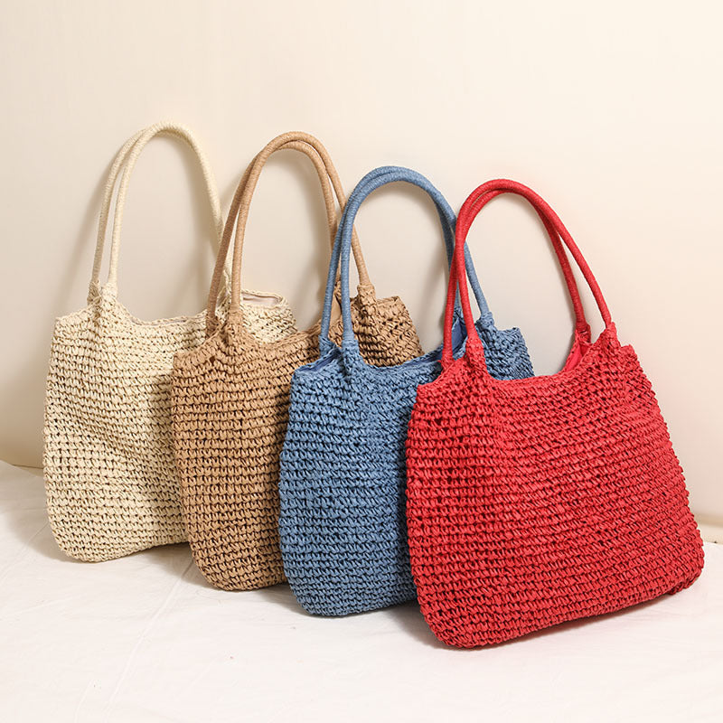 Large Capacity Tote Straw Bag Casual Shoulder Woven Bag