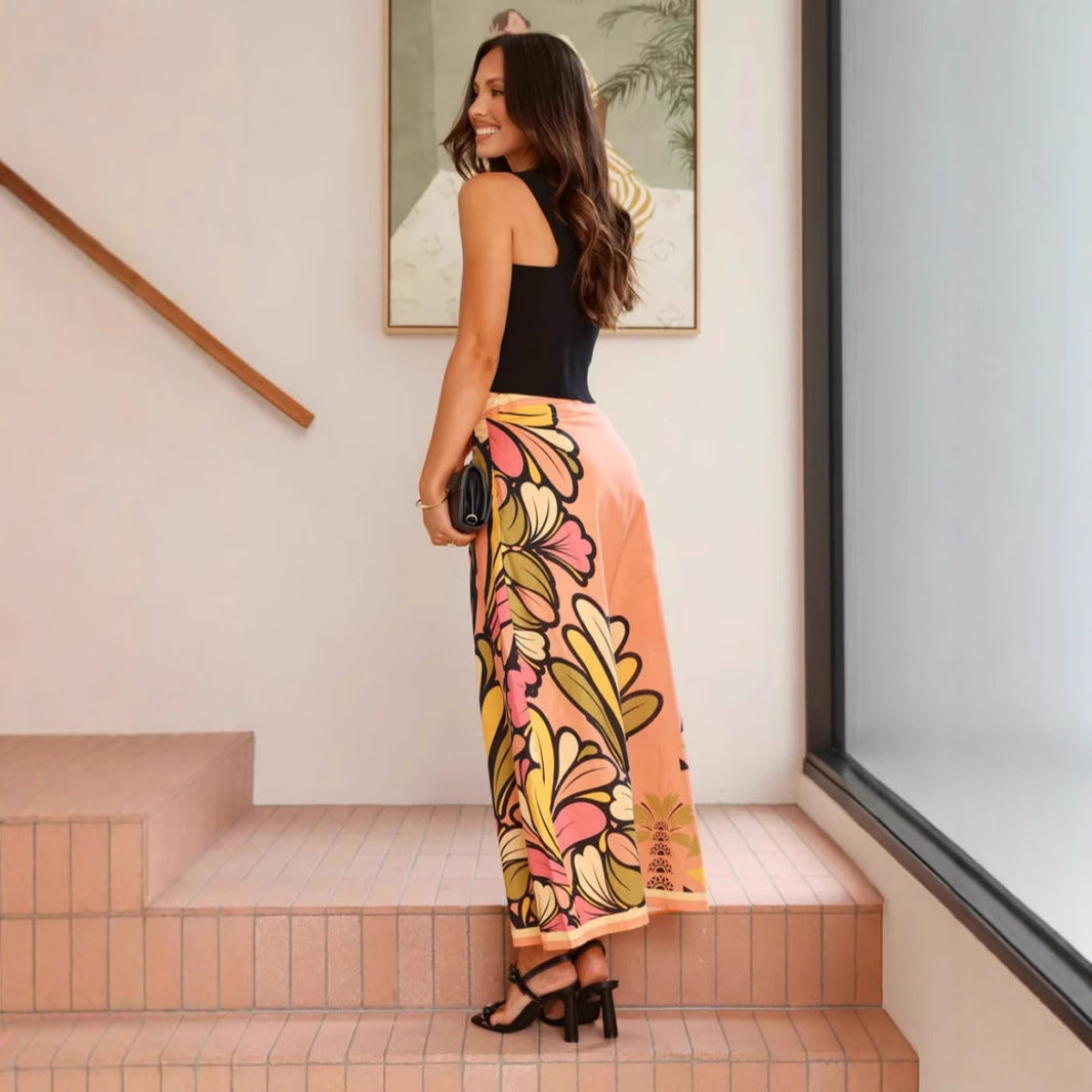 Women Skirt Floral Print Slit Sexy Sheath A Swing Skirt