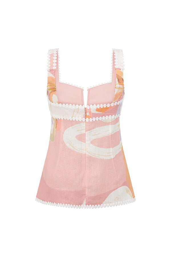 Sleeveless Vest & Pants Printed Set Top