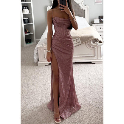 Formal High Split Sexy Gown Khaki