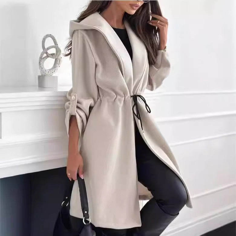 Hooded Long Sleeve Coat Apricot