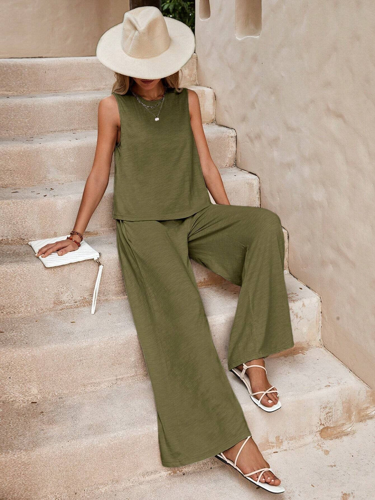 Two Piece Women's Versatile Set Army Green