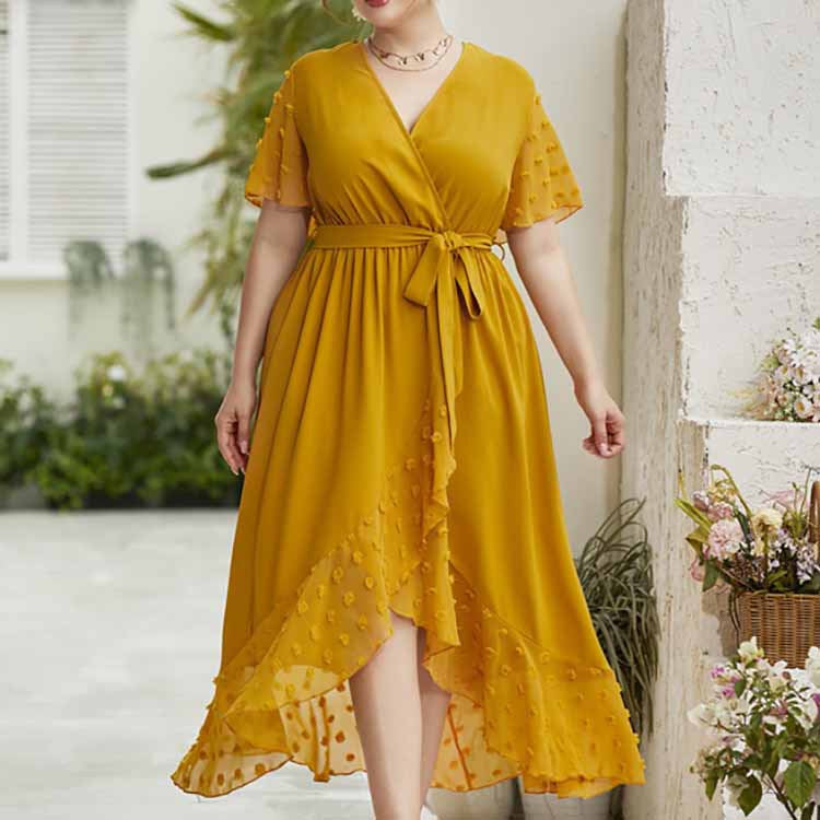 Pamela High Waist Black Polka Dot Dress Yellow