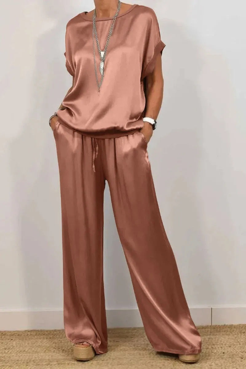 Trendy Loose Shirt & Wide Leg Pants Sets chocolate