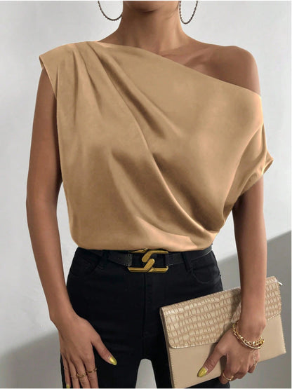 One Shoulder Sleeveless Top Dark Brown