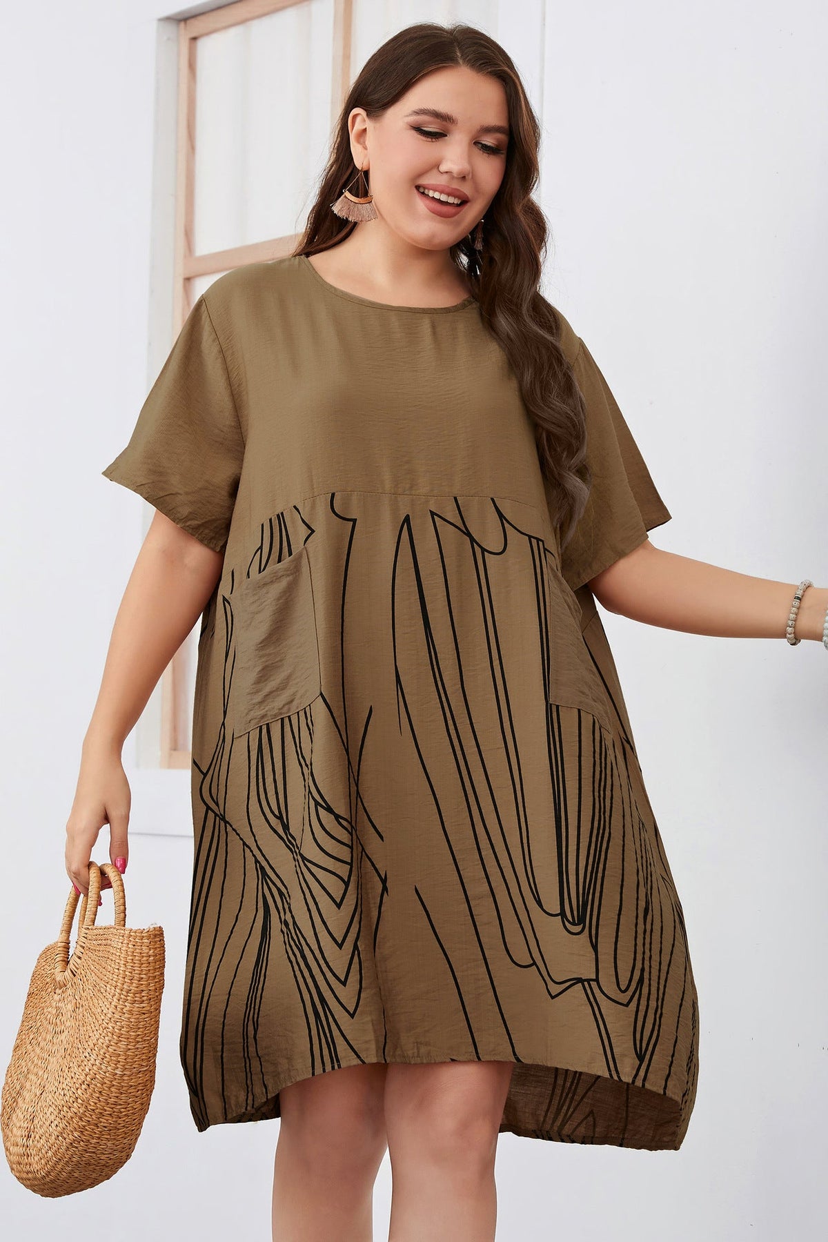 Curvy Casual Sexy Day Dress Coffee