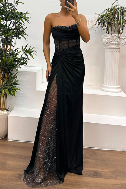 Clidress Side Slit Sequin Mesh Full Dress