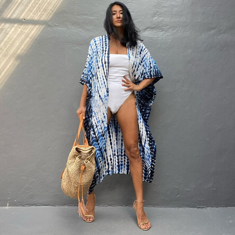 Sexy Beach Cardigan Cover Up One Size Blue against White Background