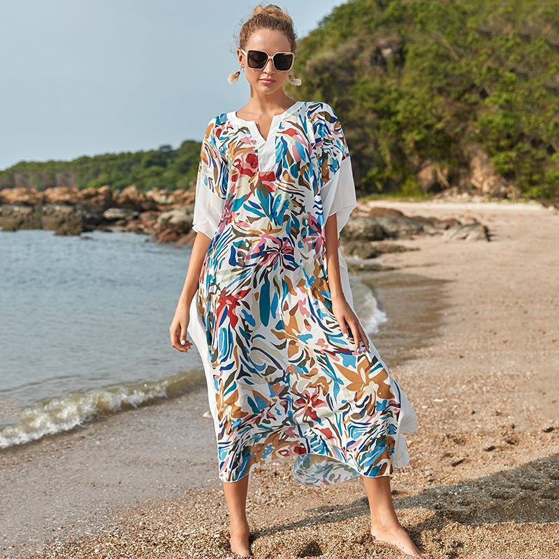 Ally Floral Printed Kaftan One Size White