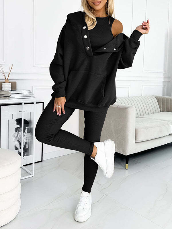 Clidress Solid Vest&Hoodie&Pants 3 Pieces Set(10 Colors)