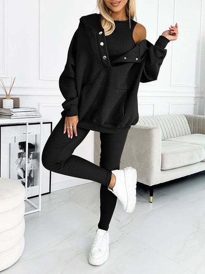 Clidress Solid Vest&Hoodie&Pants 3 Pieces Set(10 Colors)