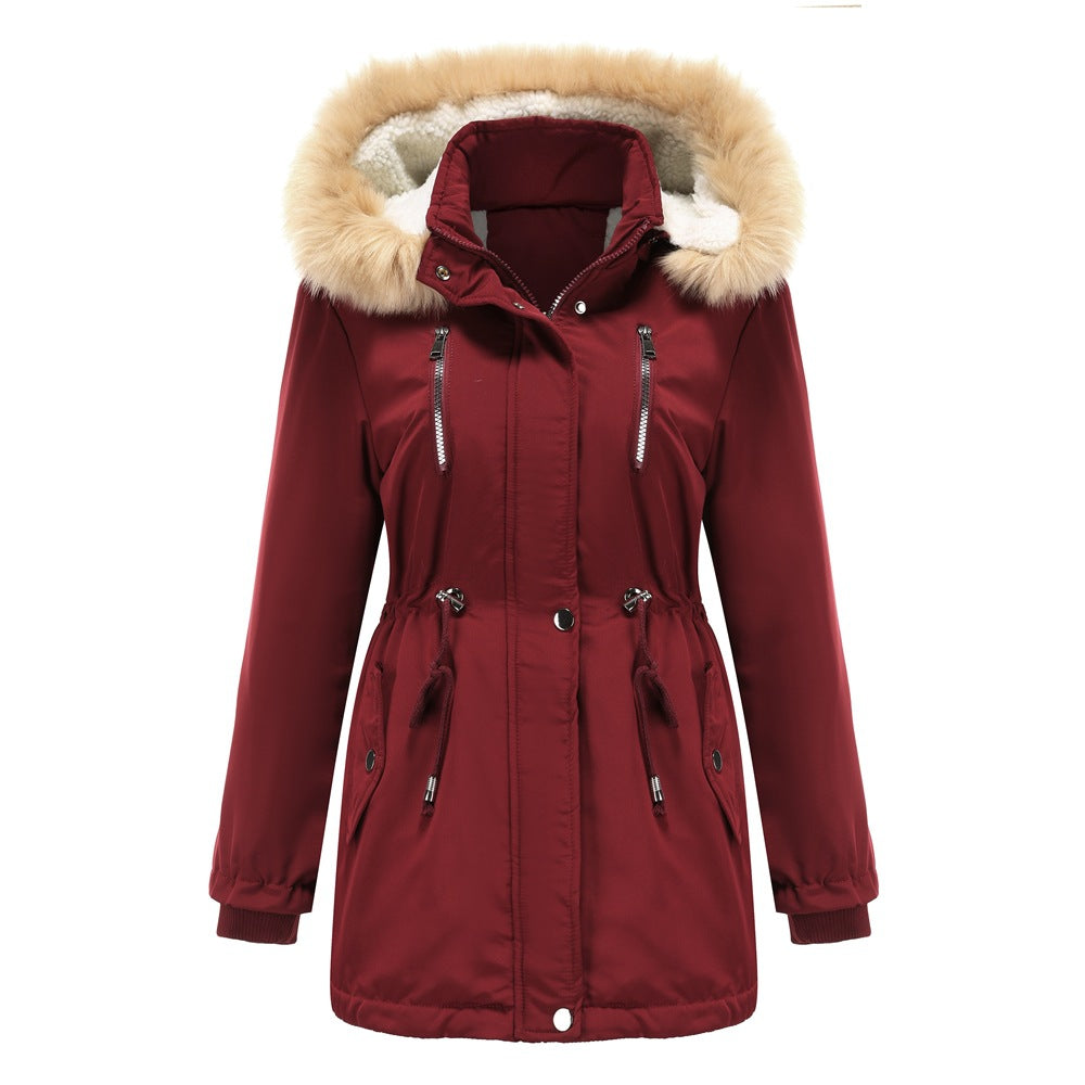 Lambskin Fleece Padded Loose Parkas Burgundy