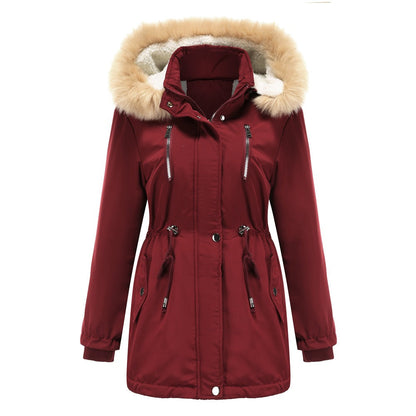 Lambskin Fleece Padded Loose Parkas Burgundy