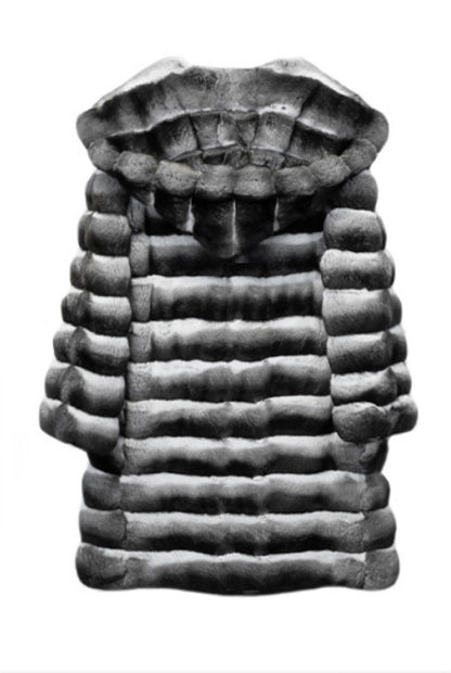 Artificial Mink Hooded Fur Coat