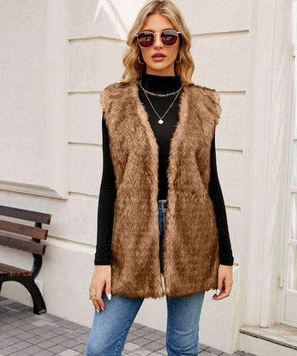 Faux Fur Vest Top Dark Brown