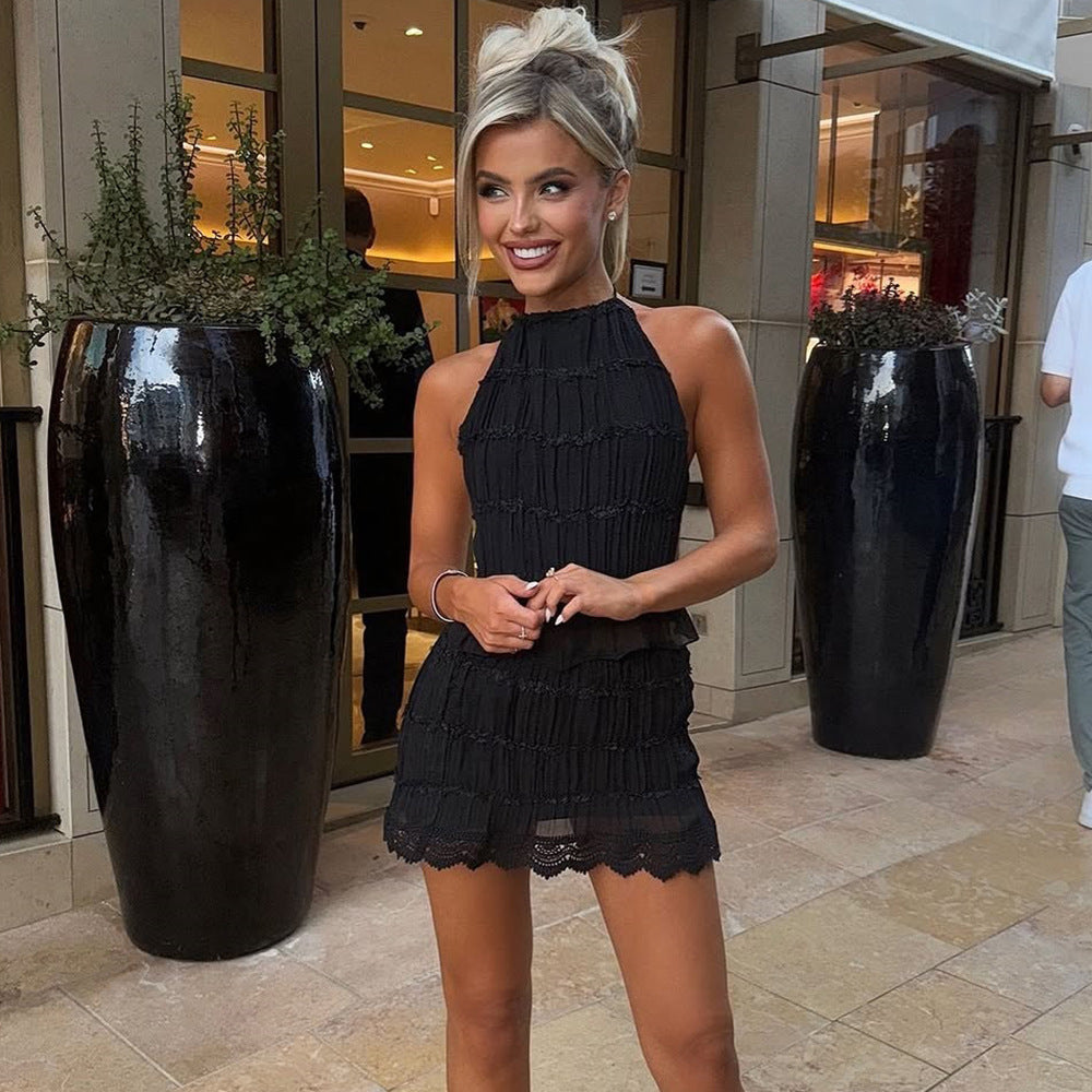 Sexy Cutout Ruffles Wrapped Chest Backless Top Women Clothing Black