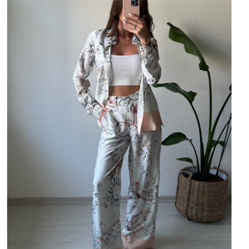 Sexy Printed Long Sleeved Top and Botto Two Piece Set