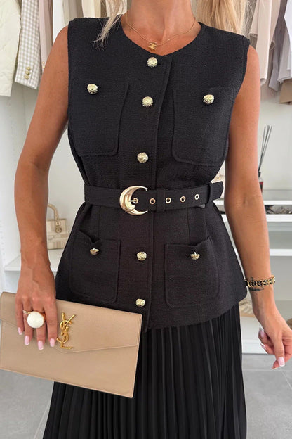 Clidress Camellia Vest & Mesh Pleated Skirt Set