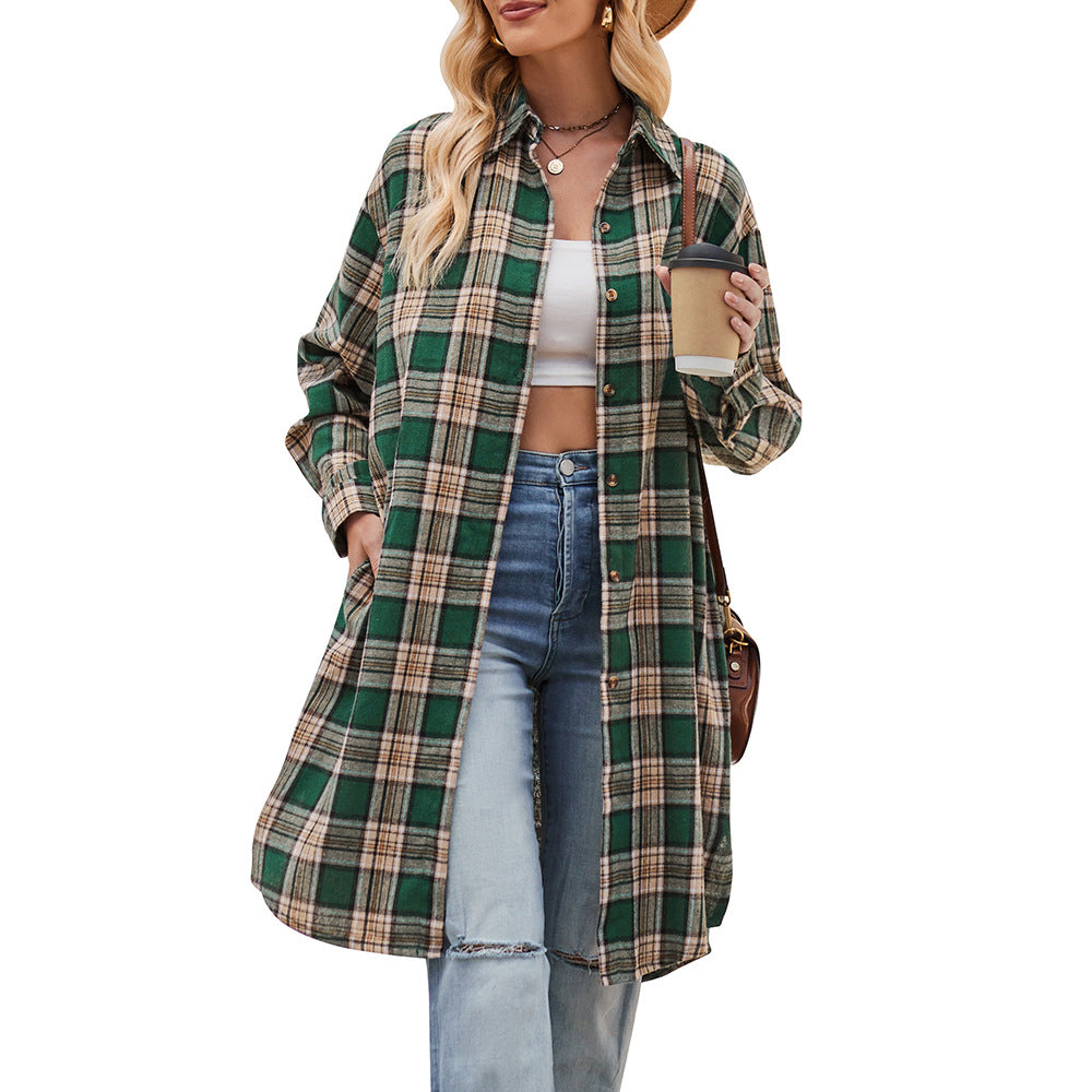 Plaid Loose Coat Shirt Forest Green