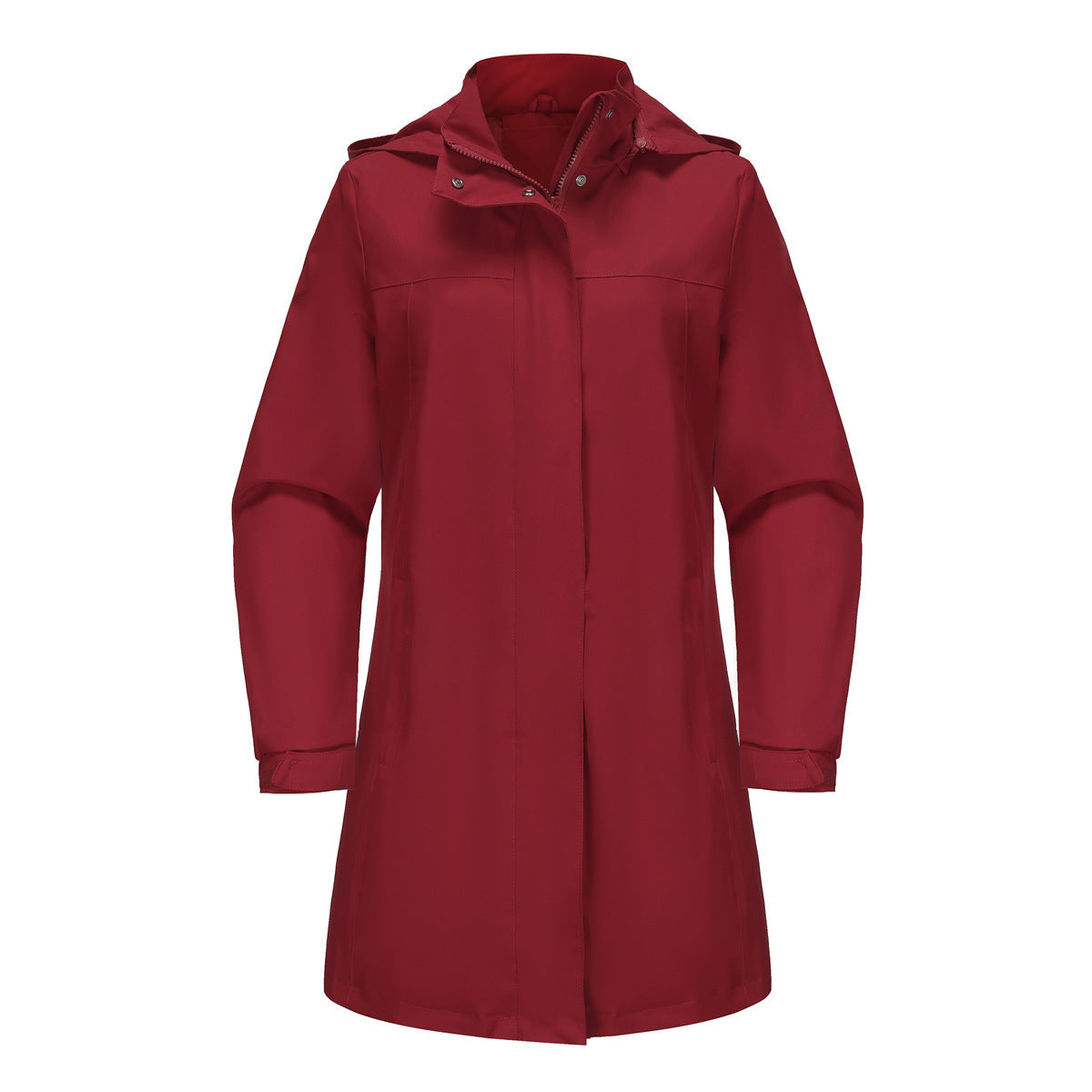Solid Color Long Sleeve Windbreaker Coat Burgundy