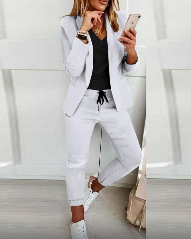Clidress Slim Blazer Leisure Suit 2 Pieces Set