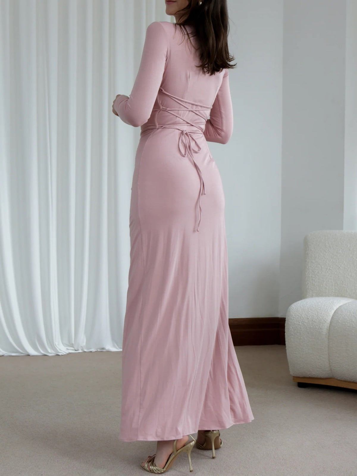 Clidress O Neck Wrap Maxi Full Dress