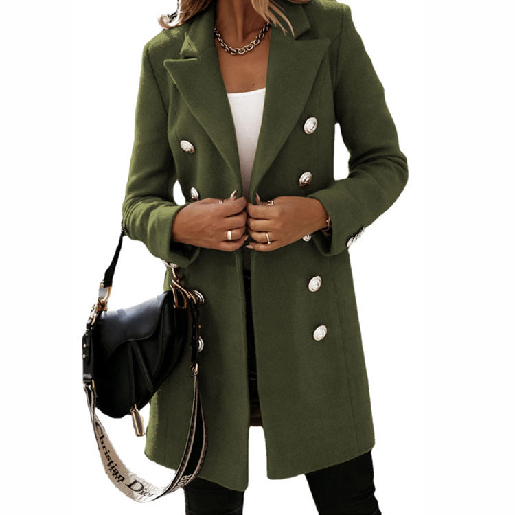 Woolen Long Sleeve Blazer Coat Army Green