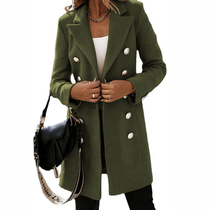 Woolen Long Sleeve Blazer Coat Army Green