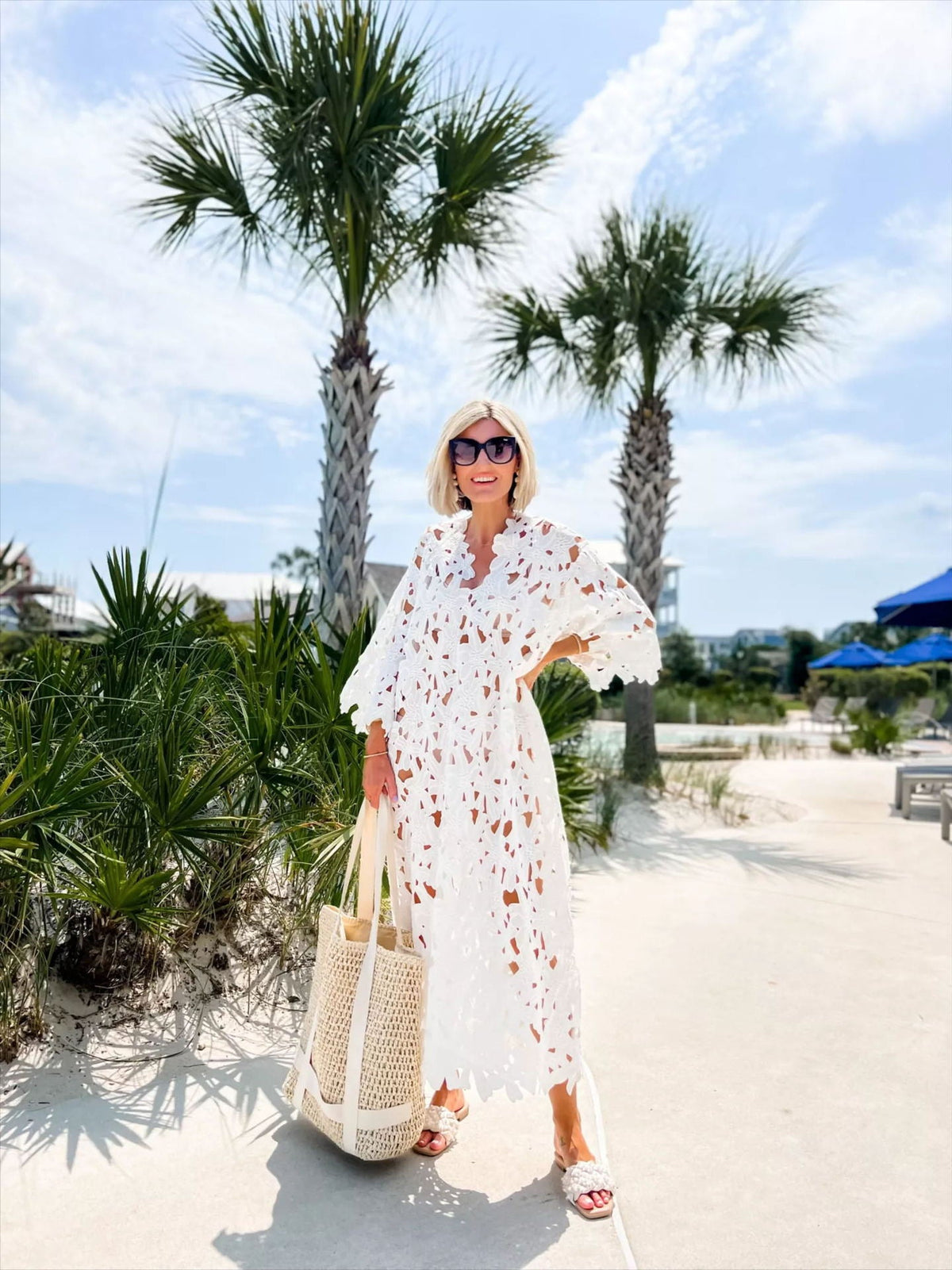 Casual Loose Fit Beach Dress One Size White