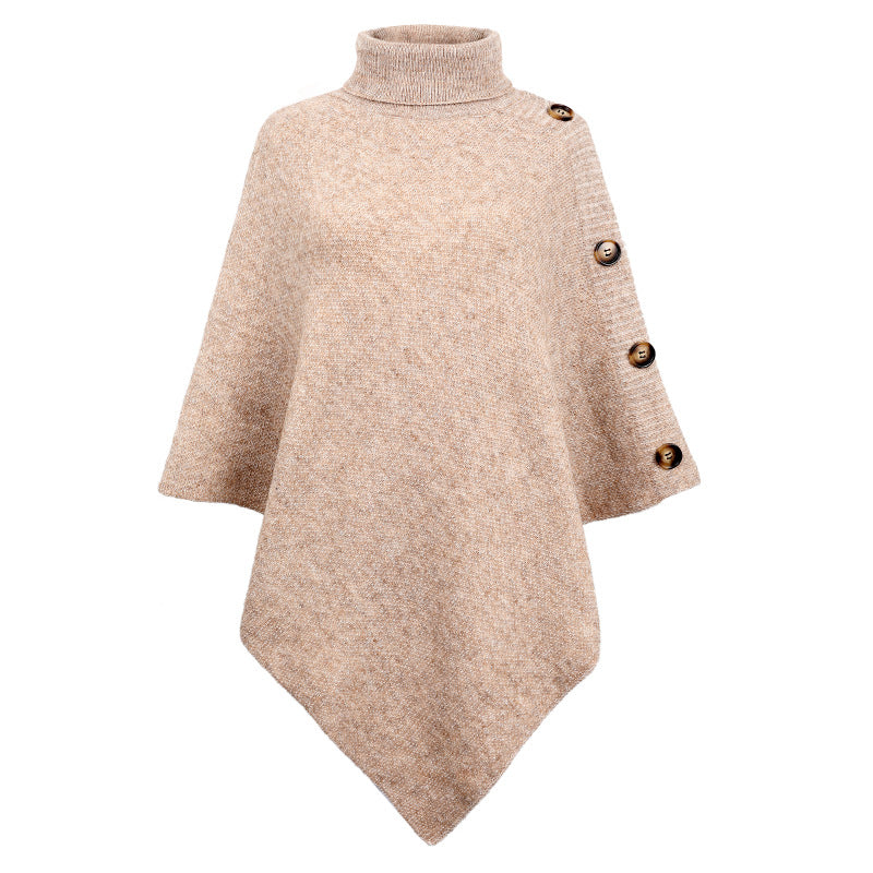 Solid Color Turtle Neck Shawl One Size Apricot