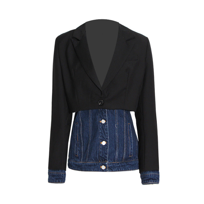 Denim Splicing Slim Blazer