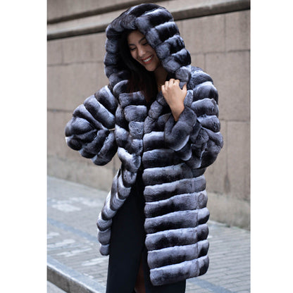 Artificial Mink Hooded Fur Coat