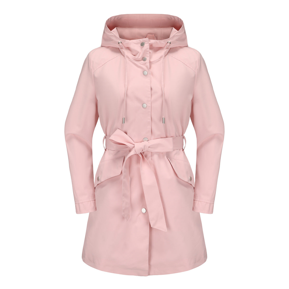 Hooded Waterproof Loose Trench Coat Pink