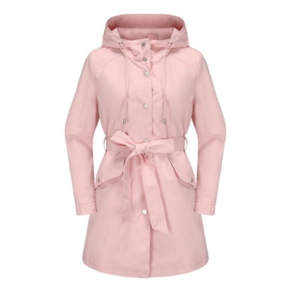 Hooded Waterproof Loose Trench Coat Pink