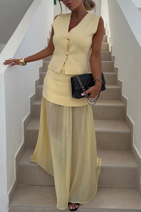 Clidress Fashion Vest & Chiffon Skirt Set